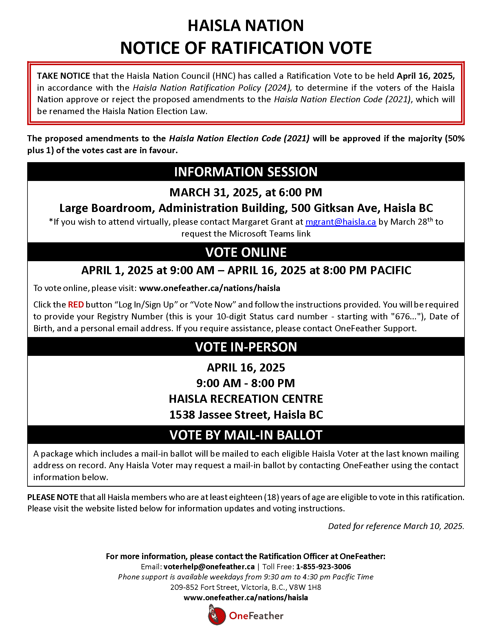 Haisla Nation Notice of Ratification Vote