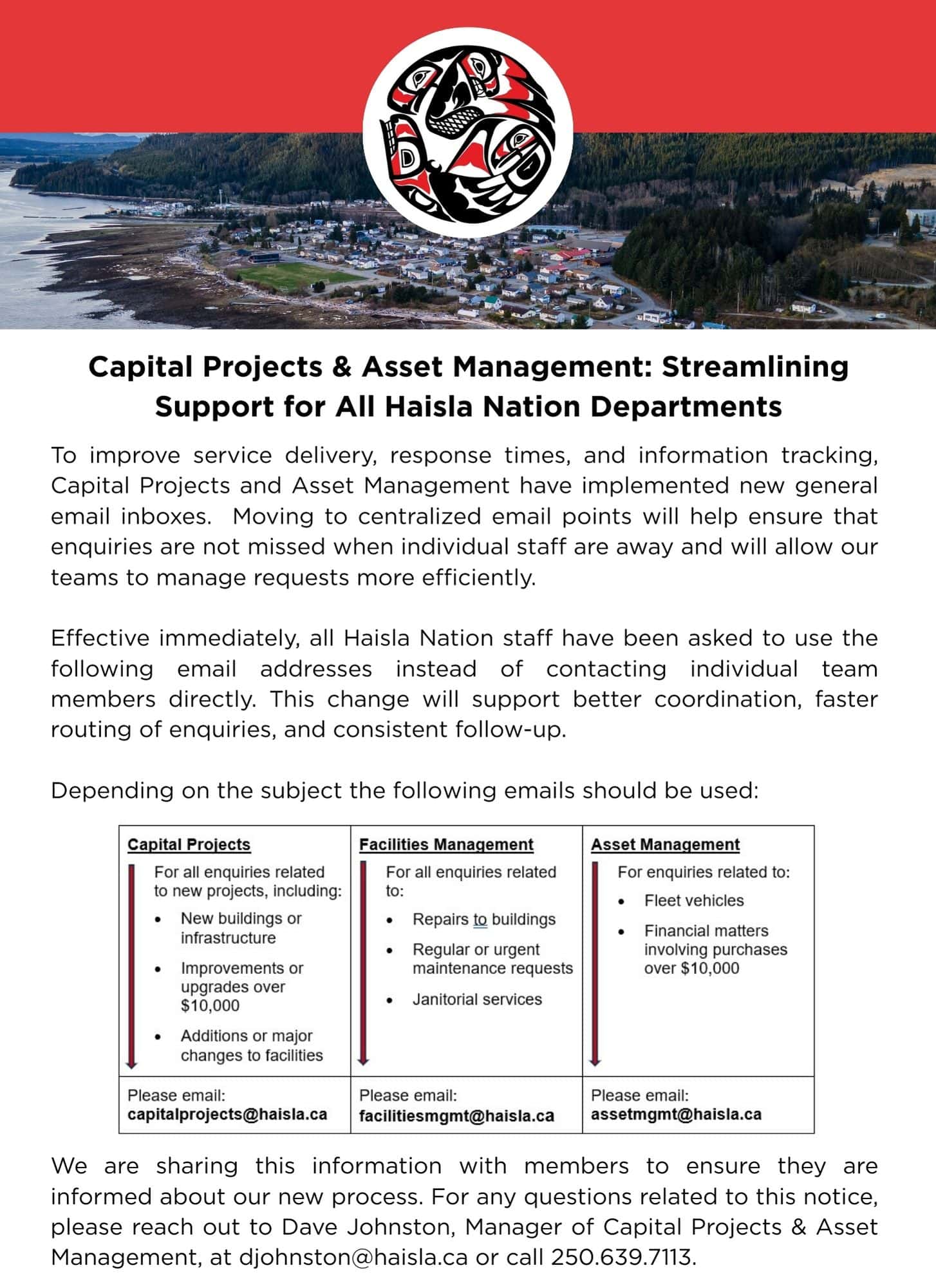 Capital Projects & Asset Management team moving to new emails